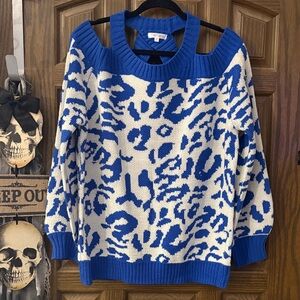 Cold Shoulder Leopard Print Sweater